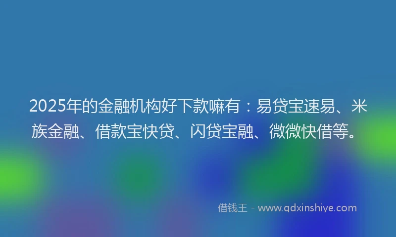 2025年的金融机构好下款嘛有：易贷宝速易、米族金融、借款宝快贷、闪贷宝融、微微快借等。