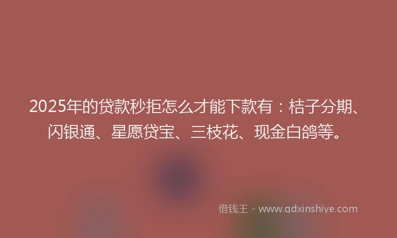 2025年的贷款秒拒怎么才能下款有：桔子分期、闪银通、星愿贷宝、三枝花、现金白鸽等。