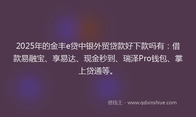 2025年的金丰e贷中银外贸贷款好下款吗有：借款易融宝、享易达、现金秒到、瑞泽Pro钱包、掌上贷通等。