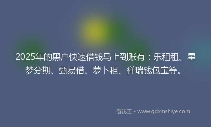 2025年的黑户快速借钱马上到账有：乐租租、星梦分期、甄易借、萝卜租、祥瑞钱包宝等。