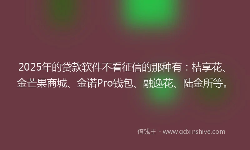 2025年的贷款软件不看征信的那种有：桔享花、金芒果商城、金诺Pro钱包、融逸花、陆金所等。