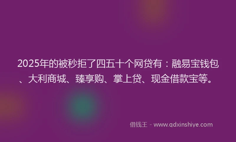 2025年的被秒拒了四五十个网贷有：融易宝钱包、大利商城、臻享购、掌上贷、现金借款宝等。