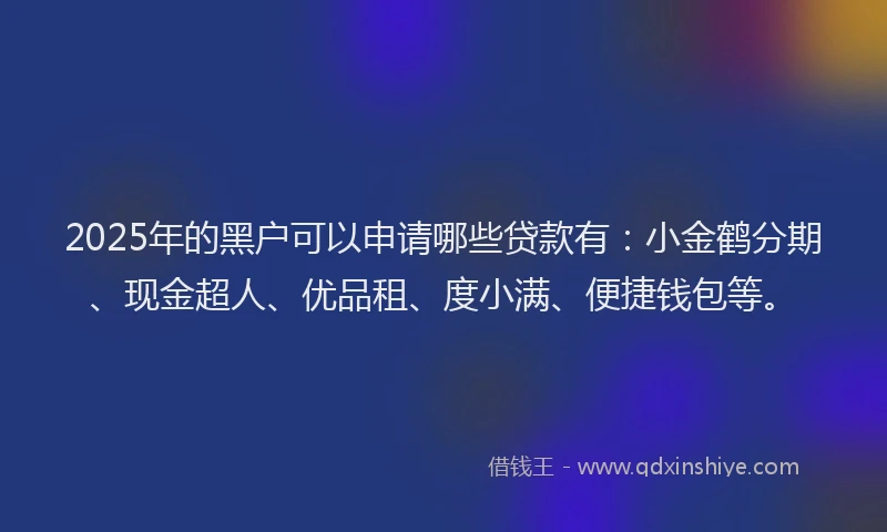 2025年的黑户可以申请哪些贷款有：小金鹤分期、现金超人、优品租、度小满、便捷钱包等。