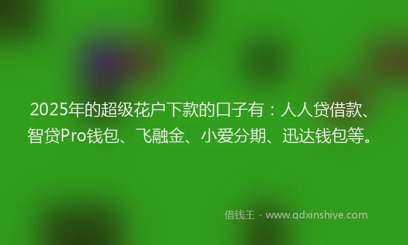 2025年的超级花户下款的口子有：人人贷借款、智贷Pro钱包、飞融金、小爱分期、迅达钱包等。