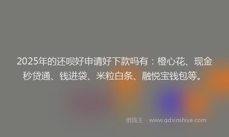 2025年的还呗好申请好下款吗有：橙心花、现金秒贷通、钱进袋、米粒白条、融悦宝钱包等。