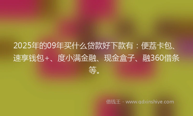 2025年的09年买什么贷款好下款有：便荔卡包、速享钱包+、度小满金融、现金盒子、融360借条等。
