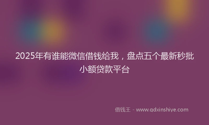 2025年有谁能微信借钱给我，盘点五个最新秒批小额贷款平台