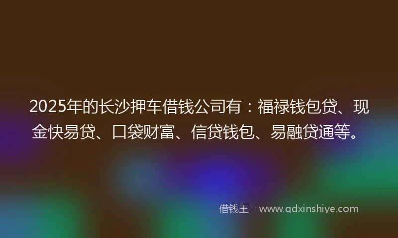 2025年的长沙押车借钱公司有：福禄钱包贷、现金快易贷、口袋财富、信贷钱包、易融贷通等。