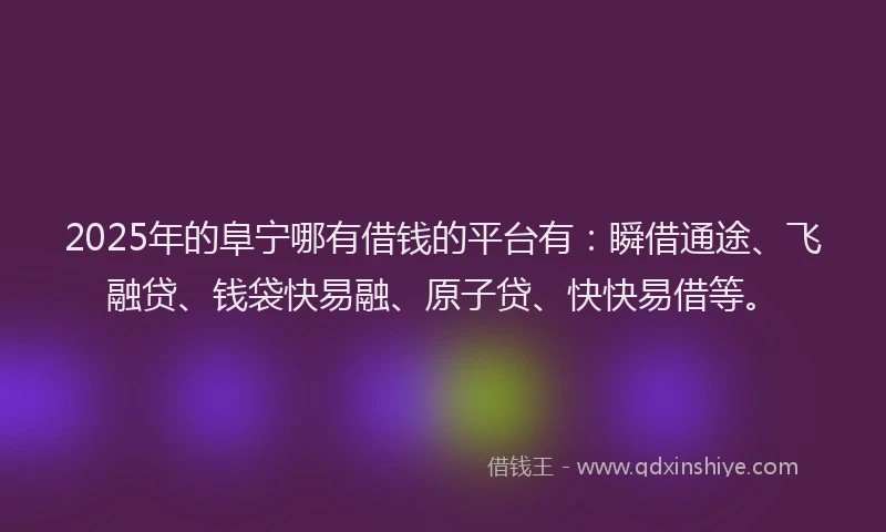 2025年的阜宁哪有借钱的平台有：瞬借通途、飞融贷、钱袋快易融、原子贷、快快易借等。
