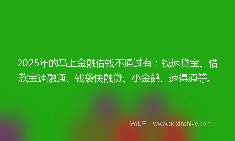 2025年的马上金融借钱不通过有：钱速贷宝、借款宝速融通、钱袋快融贷、小金鹤、速得通等。