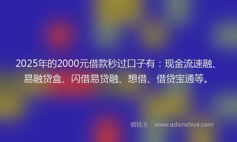 2025年的2000元借款秒过口子有：现金流速融、易融贷盒、闪借易贷融、想借、借贷宝通等。