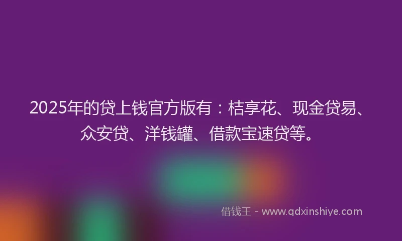 2025年的贷上钱官方版有：桔享花、现金贷易、众安贷、洋钱罐、借款宝速贷等。