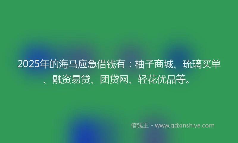 2025年的海马应急借钱有：柚子商城、琉璃买单、融资易贷、团贷网、轻花优品等。
