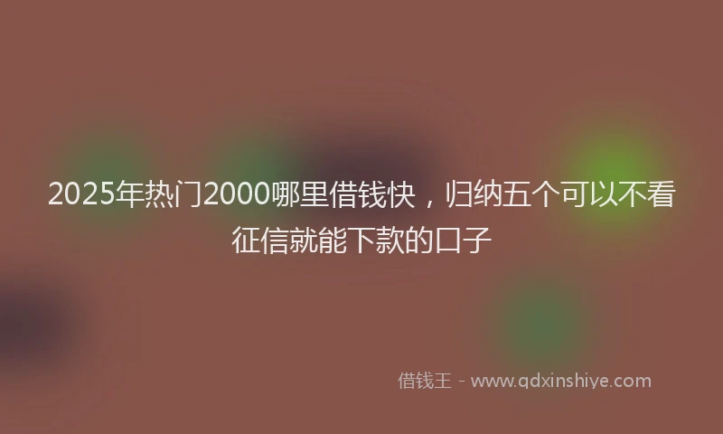 2025年热门2000哪里借钱快，归纳五个可以不看征信就能下款的口子