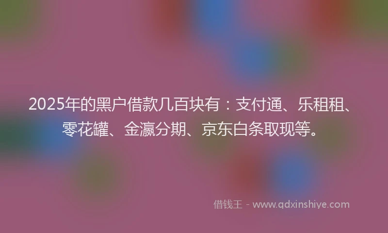 2025年的黑户借款几百块有：支付通、乐租租、零花罐、金瀛分期、京东白条取现等。