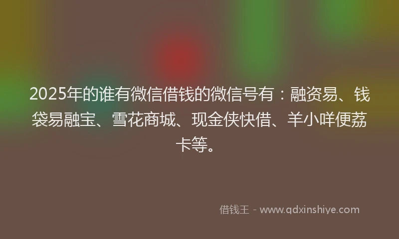 2025年的谁有微信借钱的微信号有：融资易、钱袋易融宝、雪花商城、现金侠快借、羊小咩便荔卡等。