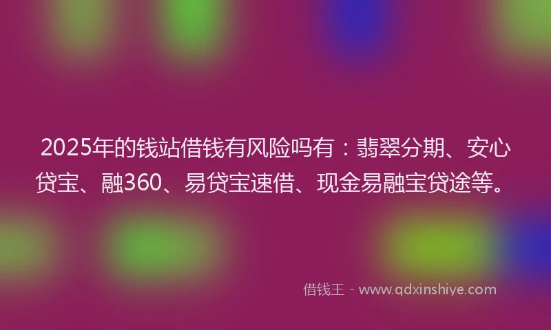 2025年的钱站借钱有风险吗有：翡翠分期、安心贷宝、融360、易贷宝速借、现金易融宝贷途等。