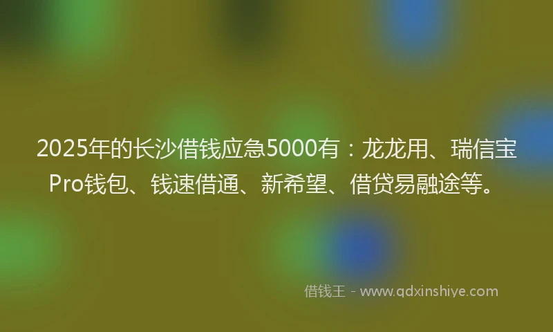 2025年的长沙借钱应急5000有：龙龙用、瑞信宝Pro钱包、钱速借通、新希望、借贷易融途等。