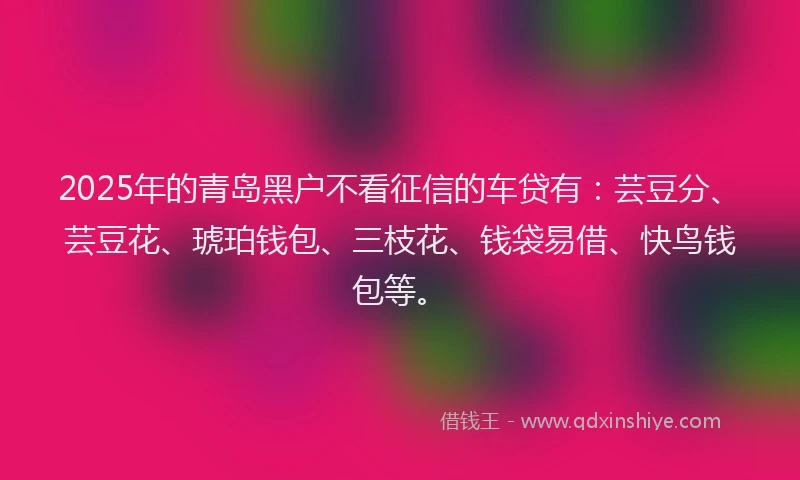 2025年的青岛黑户不看征信的车贷有：芸豆分、芸豆花、琥珀钱包、三枝花、钱袋易借、快鸟钱包等。