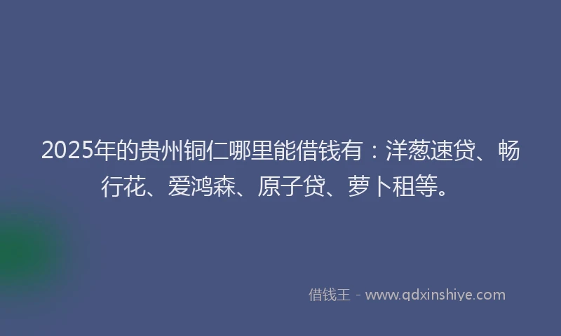 2025年的贵州铜仁哪里能借钱有：洋葱速贷、畅行花、爱鸿森、原子贷、萝卜租等。