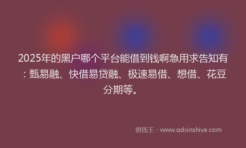 2025年的黑户哪个平台能借到钱啊急用求告知有：甄易融、快借易贷融、极速易借、想借、花豆分期等。