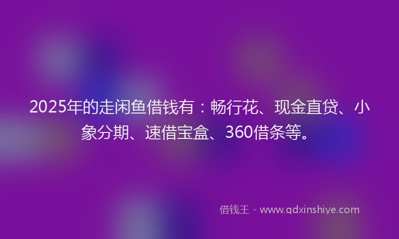 2025年的走闲鱼借钱有：畅行花、现金直贷、小象分期、速借宝盒、360借条等。