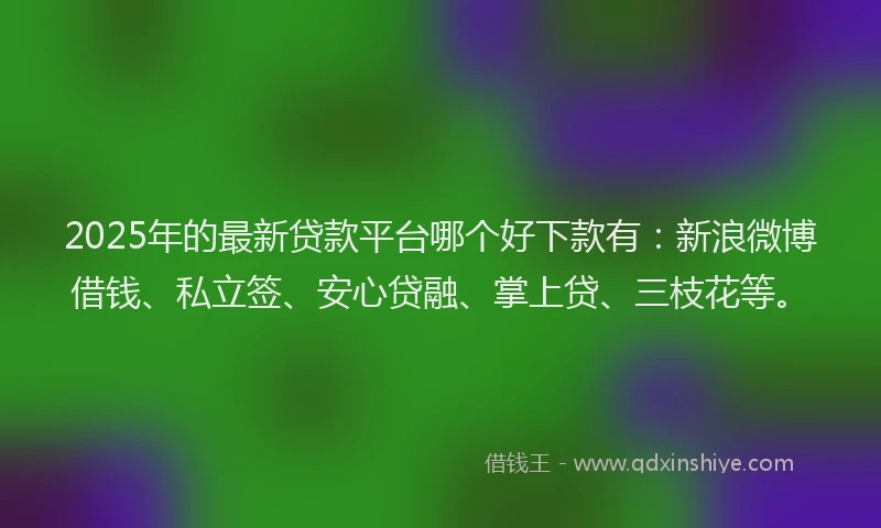 2025年的最新贷款平台哪个好下款有：新浪微博借钱、私立签、安心贷融、掌上贷、三枝花等。