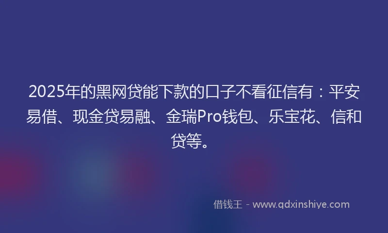 2025年的黑网贷能下款的口子不看征信有：平安易借、现金贷易融、金瑞Pro钱包、乐宝花、信和贷等。