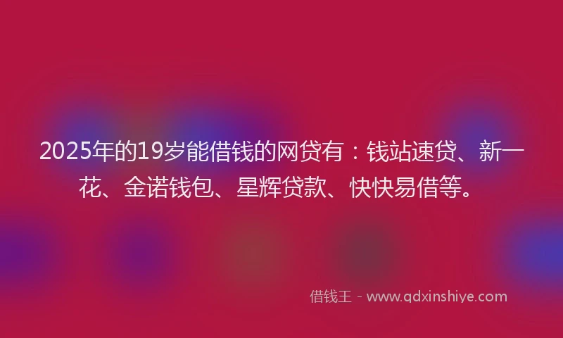2025年的19岁能借钱的网贷有：钱站速贷、新一花、金诺钱包、星辉贷款、快快易借等。