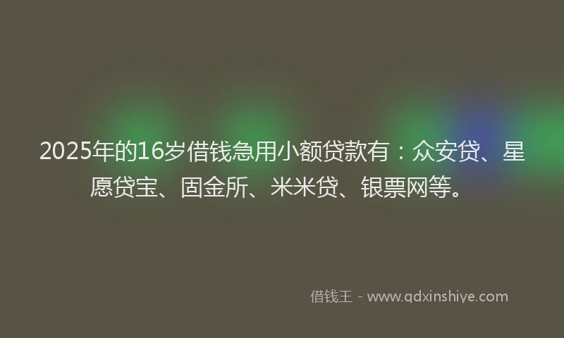 2025年的16岁借钱急用小额贷款有：众安贷、星愿贷宝、固金所、米米贷、银票网等。