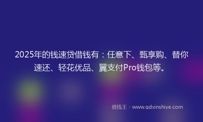 2025年的钱速贷借钱有:任意下、甄享购、替你速还、轻花优品、翼支付Pro钱包等。