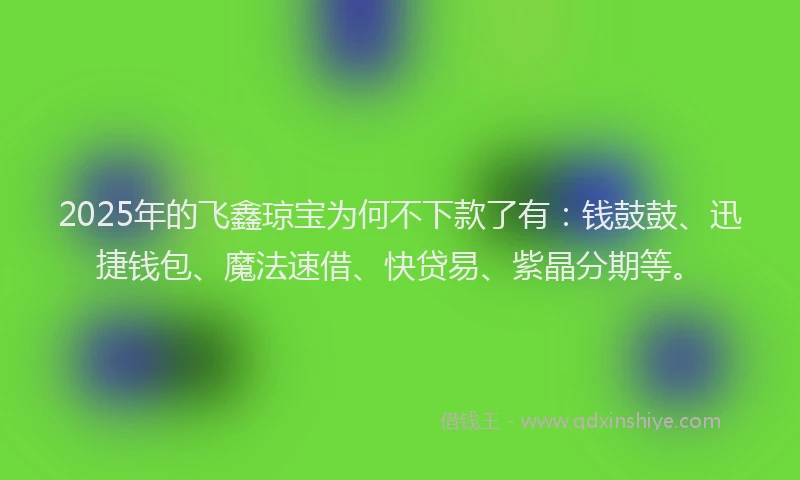 2025年的飞鑫琼宝为何不下款了有：钱鼓鼓、迅捷钱包、魔法速借、快贷易、紫晶分期等。