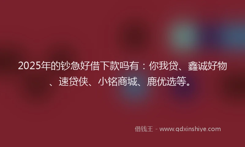 2025年的钞急好借下款吗有：你我贷、鑫诚好物、速贷侠、小铭商城、鹿优选等。