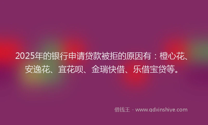 2025年的银行申请贷款被拒的原因有：橙心花、安逸花、宜花呗、金瑞快借、乐借宝贷等。