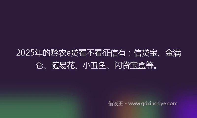 2025年的黔农e贷看不看征信有：信贷宝、金满仓、随易花、小丑鱼、闪贷宝盒等。