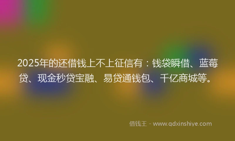 2025年的还借钱上不上征信有：钱袋瞬借、蓝莓贷、现金秒贷宝融、易贷通钱包、千亿商城等。