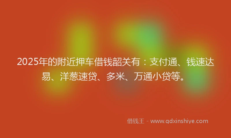 2025年的附近押车借钱韶关有：支付通、钱速达易、洋葱速贷、多米、万通小贷等。