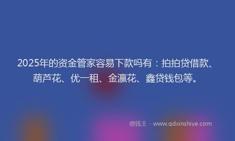 2025年的资金管家容易下款吗有：拍拍贷借款、葫芦花、优一租、金瀛花、鑫贷钱包等。