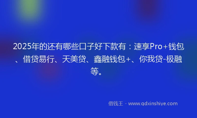 2025年的还有哪些口子好下款有：速享Pro+钱包、借贷易行、天美贷、鑫融钱包+、你我贷-极融等。