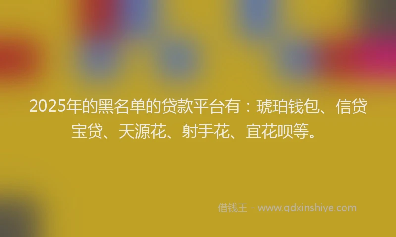 2025年的黑名单的贷款平台有：琥珀钱包、信贷宝贷、天源花、射手花、宜花呗等。