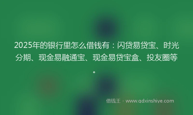 2025年的银行里怎么借钱有：闪贷易贷宝、时光分期、现金易融通宝、现金易贷宝盒、投友圈等。