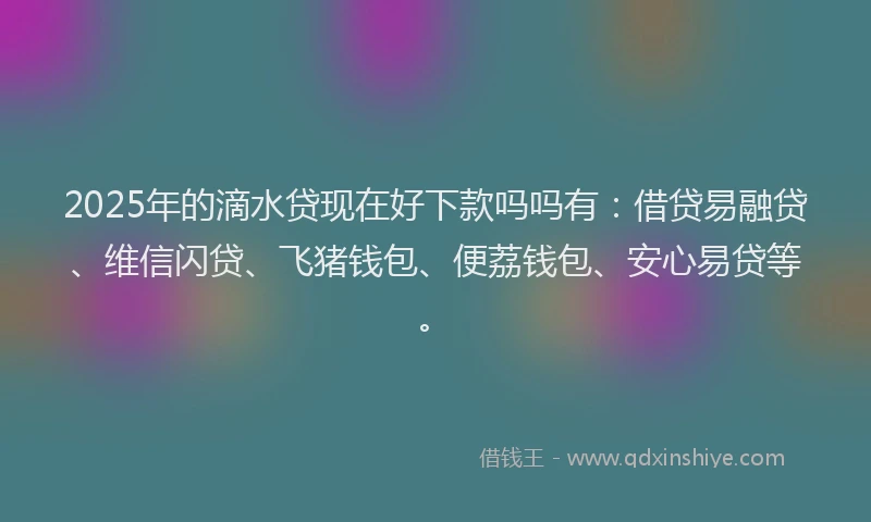 2025年的滴水贷现在好下款吗吗有：借贷易融贷、维信闪贷、飞猪钱包、便荔钱包、安心易贷等。