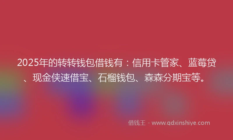 2025年的转转钱包借钱有:信用卡管家、蓝莓贷、现金侠速借宝、石榴钱包、森森分期宝等。