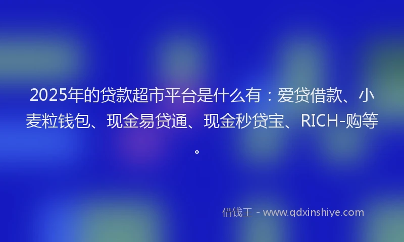 2025年的贷款超市平台是什么有：爱贷借款、小麦粒钱包、现金易贷通、现金秒贷宝、RICH-购等。