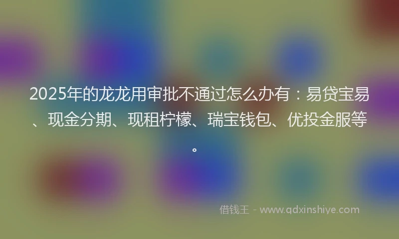 2025年的龙龙用审批不通过怎么办有:易贷宝易、现金分期、现租柠檬、瑞宝钱包、优投金服等。