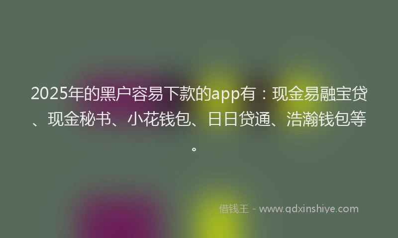 2025年的黑户容易下款的app有：现金易融宝贷、现金秘书、小花钱包、日日贷通、浩瀚钱包等。