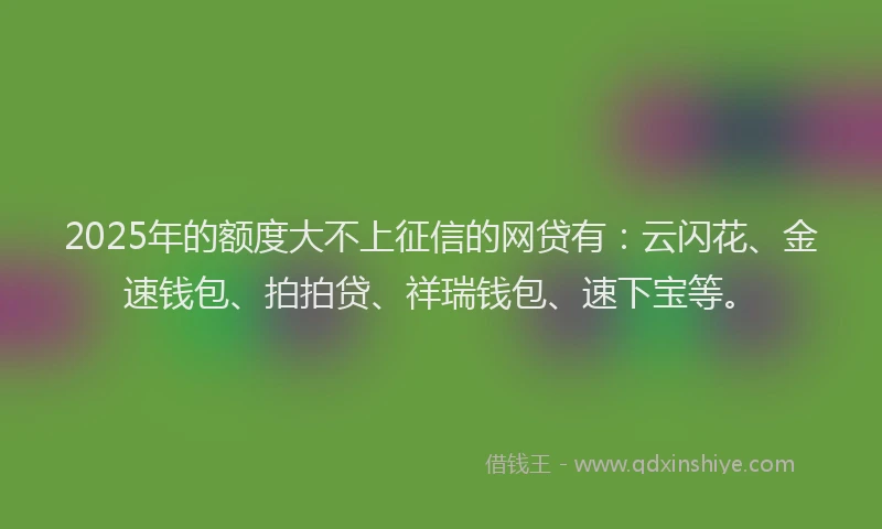 2025年的额度大不上征信的网贷有：云闪花、金速钱包、拍拍贷、祥瑞钱包、速下宝等。
