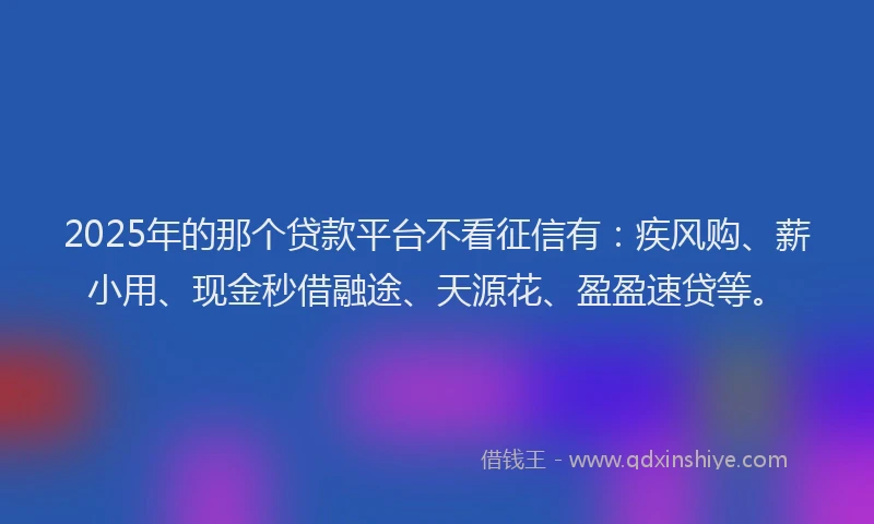 2025年的那个贷款平台不看征信有：疾风购、薪小用、现金秒借融途、天源花、盈盈速贷等。