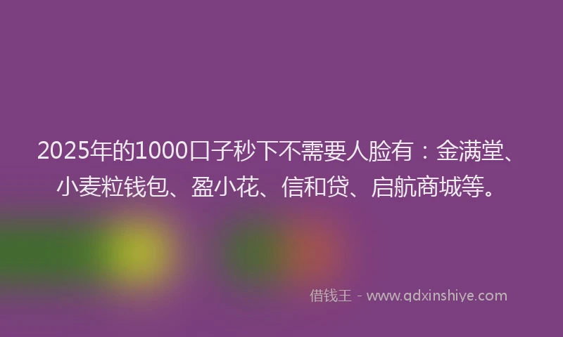 2025年的1000口子秒下不需要人脸有：金满堂、小麦粒钱包、盈小花、信和贷、启航商城等。
