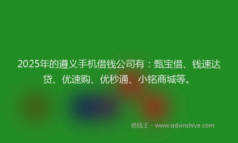 2025年的遵义手机借钱公司有：甄宝借、钱速达贷、优速购、优秒通、小铭商城等。